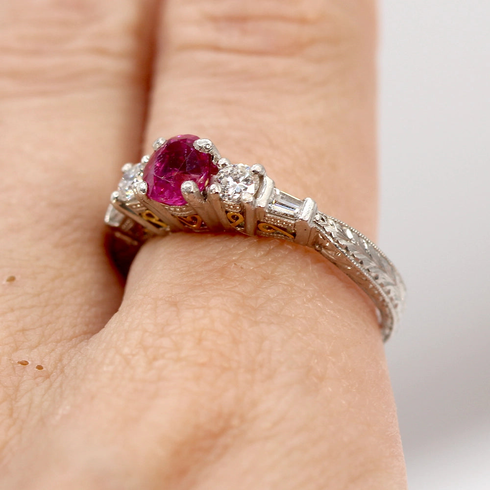 Vintage Coast Platinum and 18K Yellow Gold Ruby Ring with Diamonds SIZE 8.5