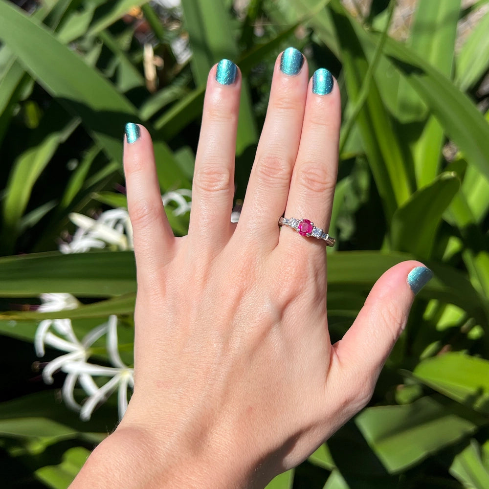 Vintage Coast Platinum and 18K Yellow Gold Ruby Ring with Diamonds SIZE 8.5