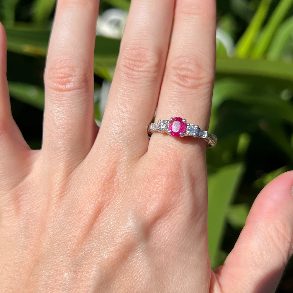 Vintage Coast Platinum and 18K Yellow Gold Ruby Ring with Diamonds SIZE 8.5