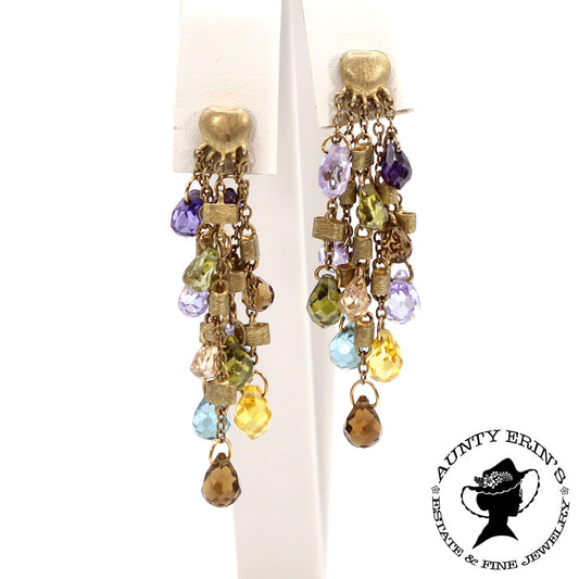 Vintage Multi Color Briolette Heart Dangle Earrings