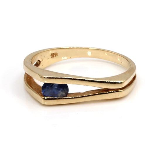Vintage 14K Yellow Gold and Sapphire Negative Space Ring SIZE 5.75