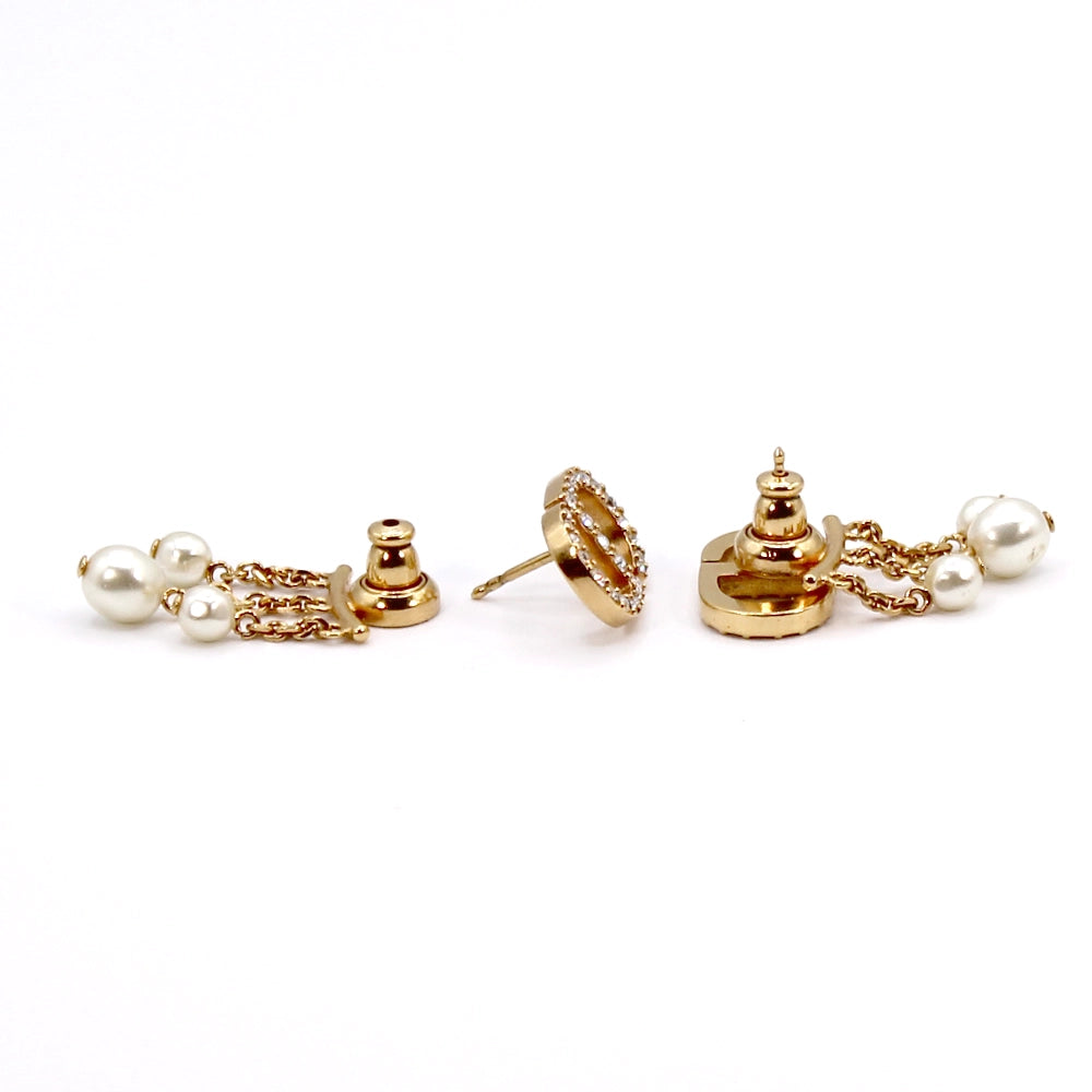 Christian Dior Petite CD Earrings with Pearl Drop Backings