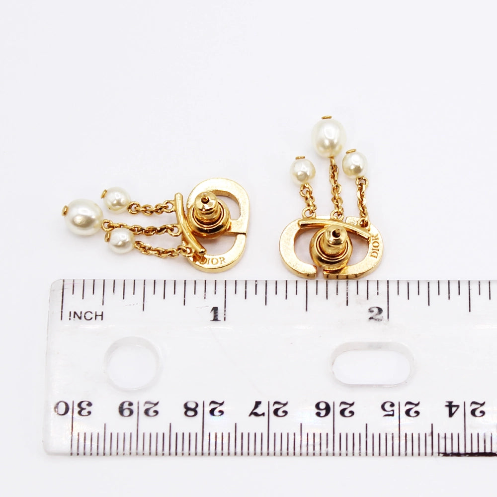 Christian Dior Petite CD Earrings with Pearl Drop Backings