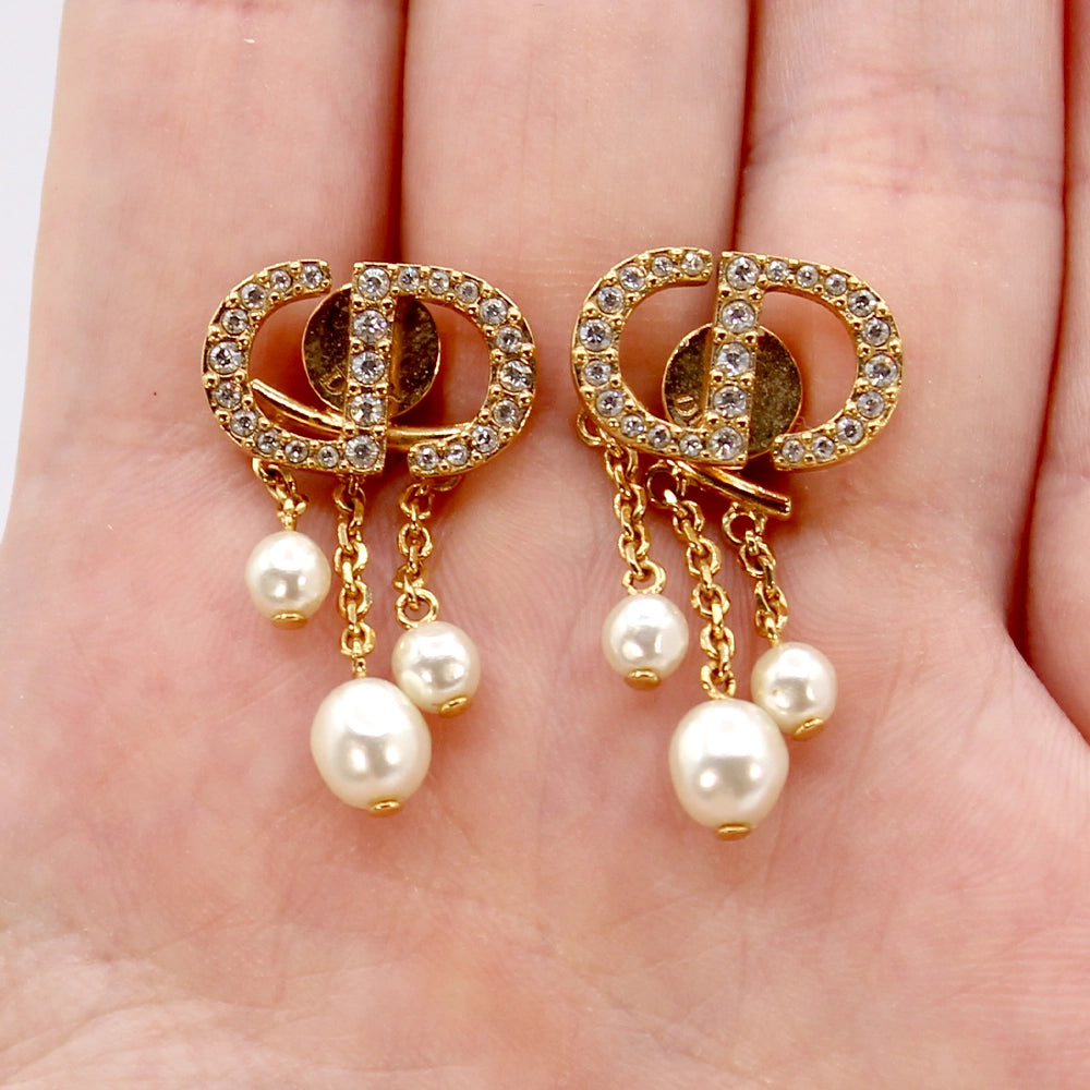 Christian Dior Petite CD Earrings with Pearl Drop Backings