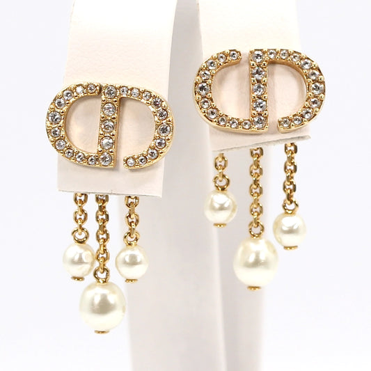 Christian Dior Petite CD Earrings with Pearl Drop Backings