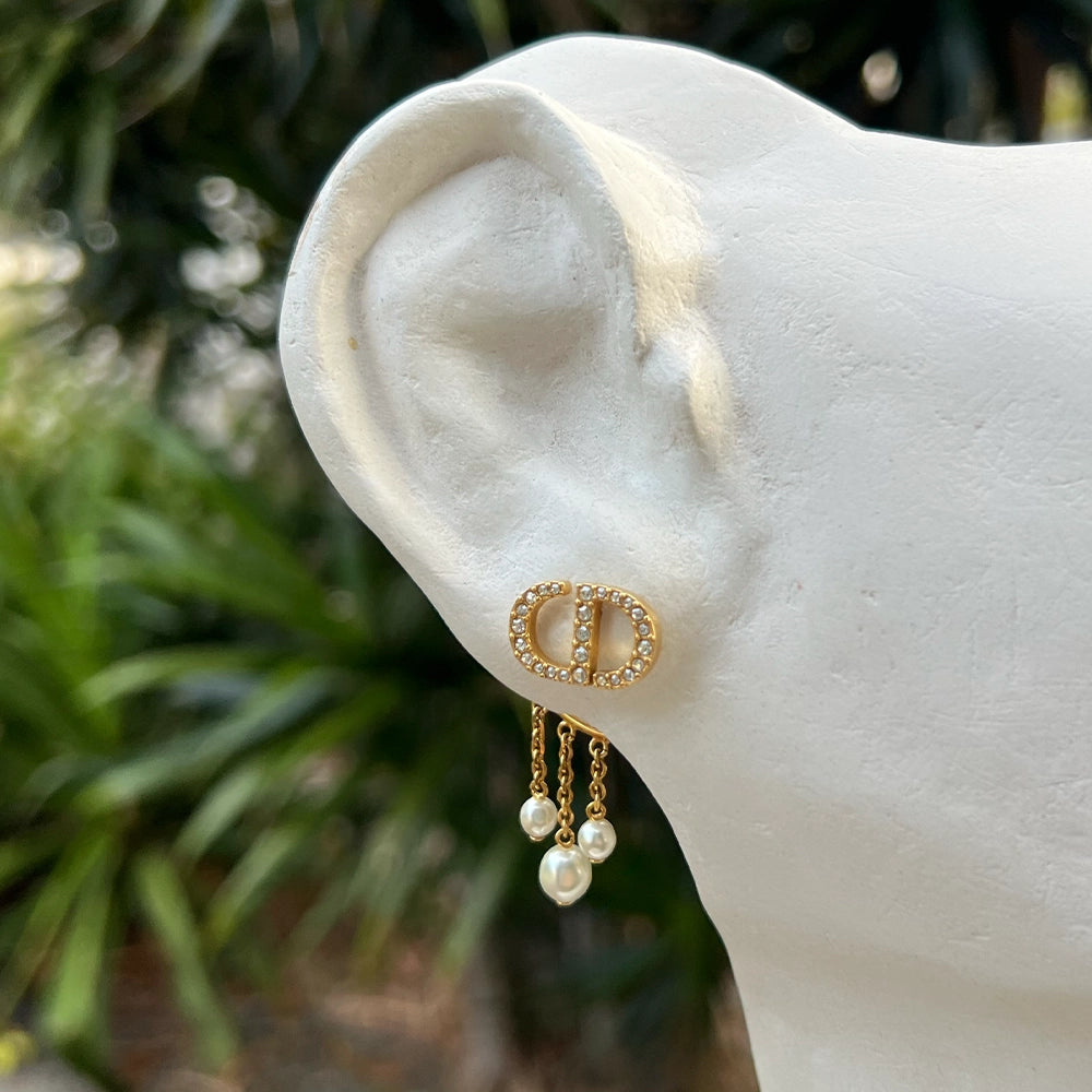 Christian Dior Petite CD Earrings with Pearl Drop Backings