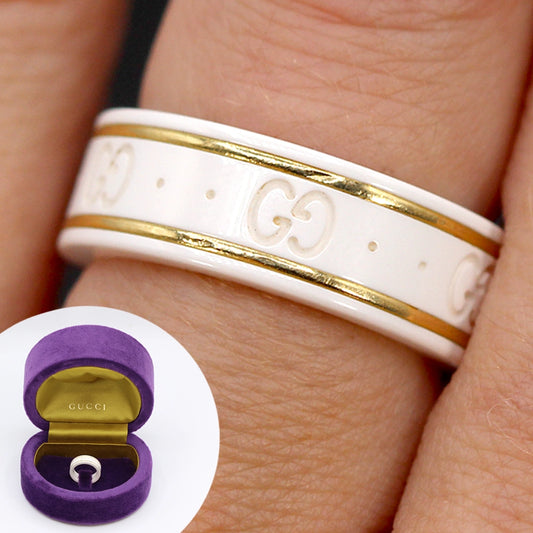 Gucci Icon Ring in White and 18K Yellow Gold with Box SIZE 6.5