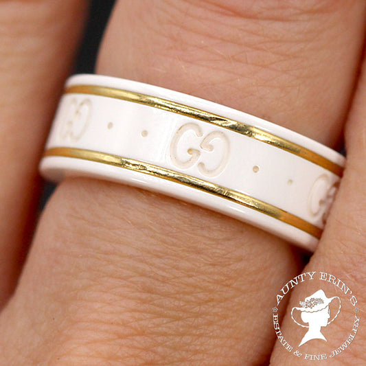 Gucci Icon Ring in White and 18K Yellow Gold with Box SIZE 6.5