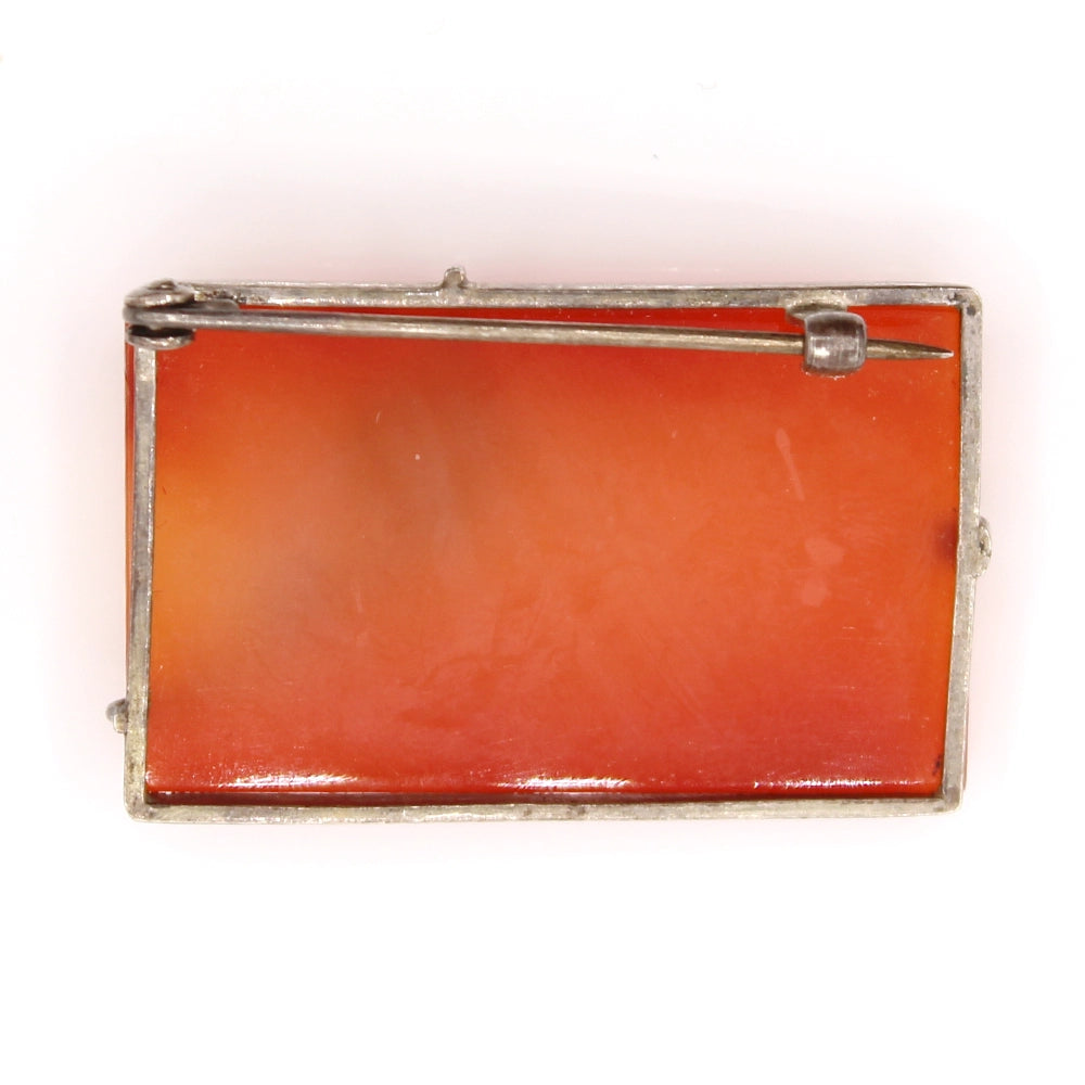 Antique Carnelian and Silver Leaf Brooch