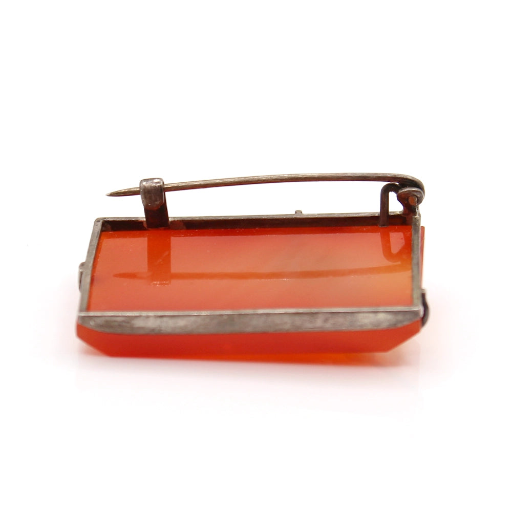 Antique Carnelian and Silver Leaf Brooch