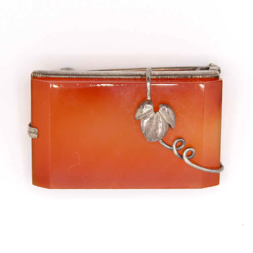 Antique Carnelian and Silver Leaf Brooch