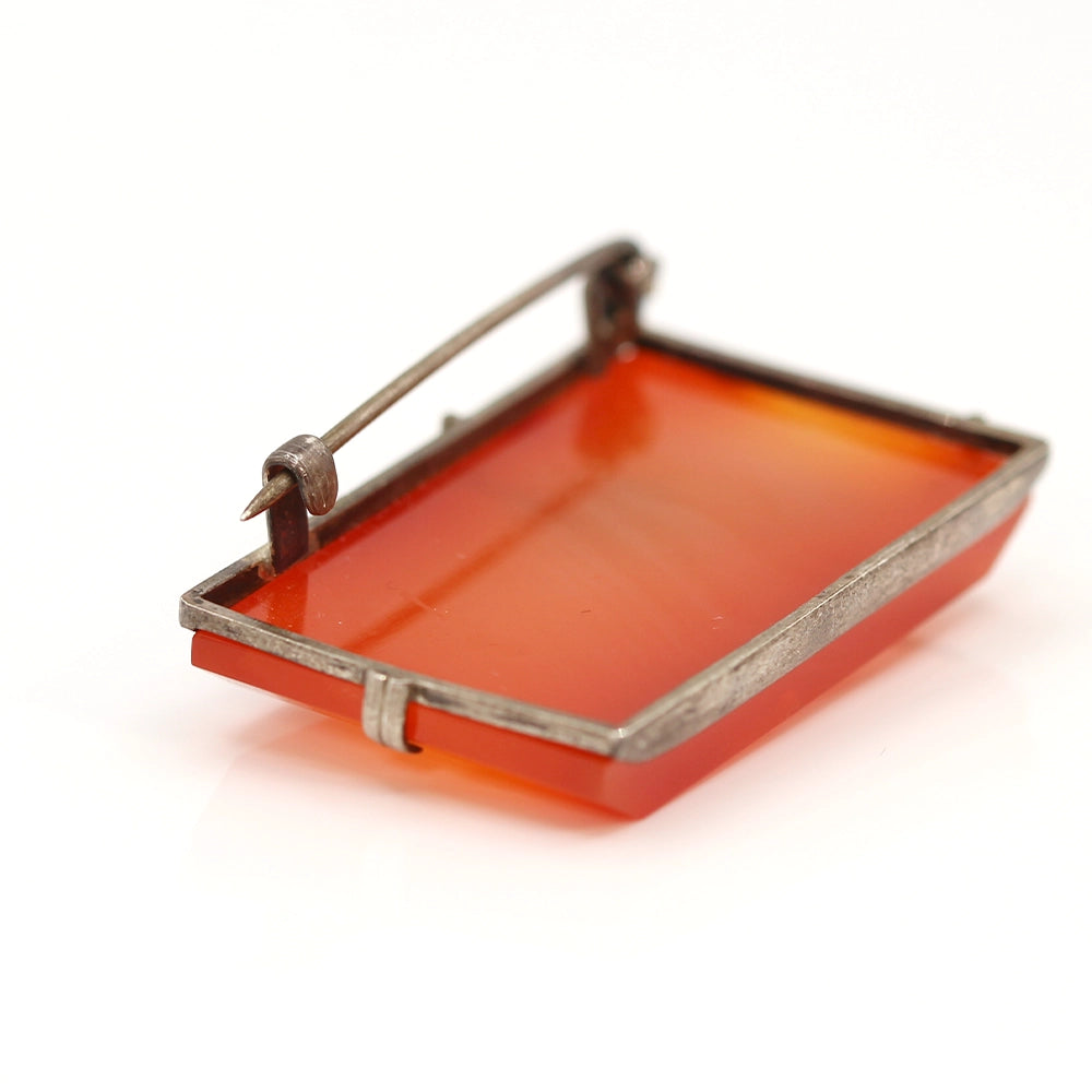 Antique Carnelian and Silver Leaf Brooch