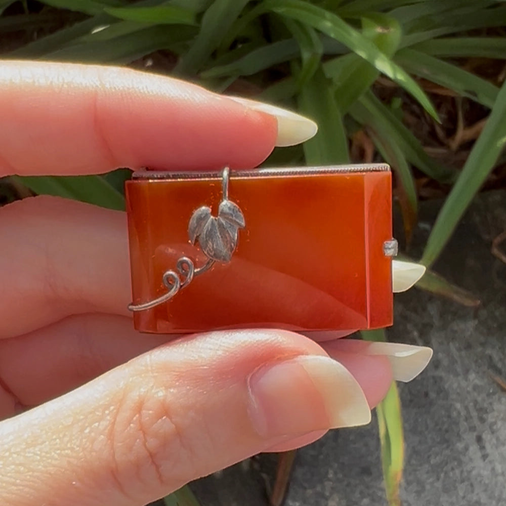 Antique Carnelian and Silver Leaf Brooch