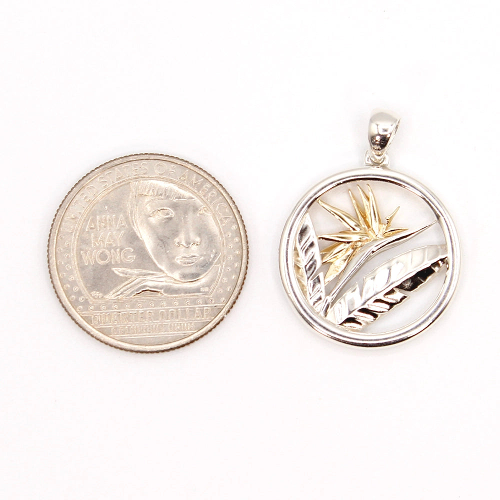 Maui Divers Bird of Paradise Pendant Sterling Silver and 14K Yellow Gold