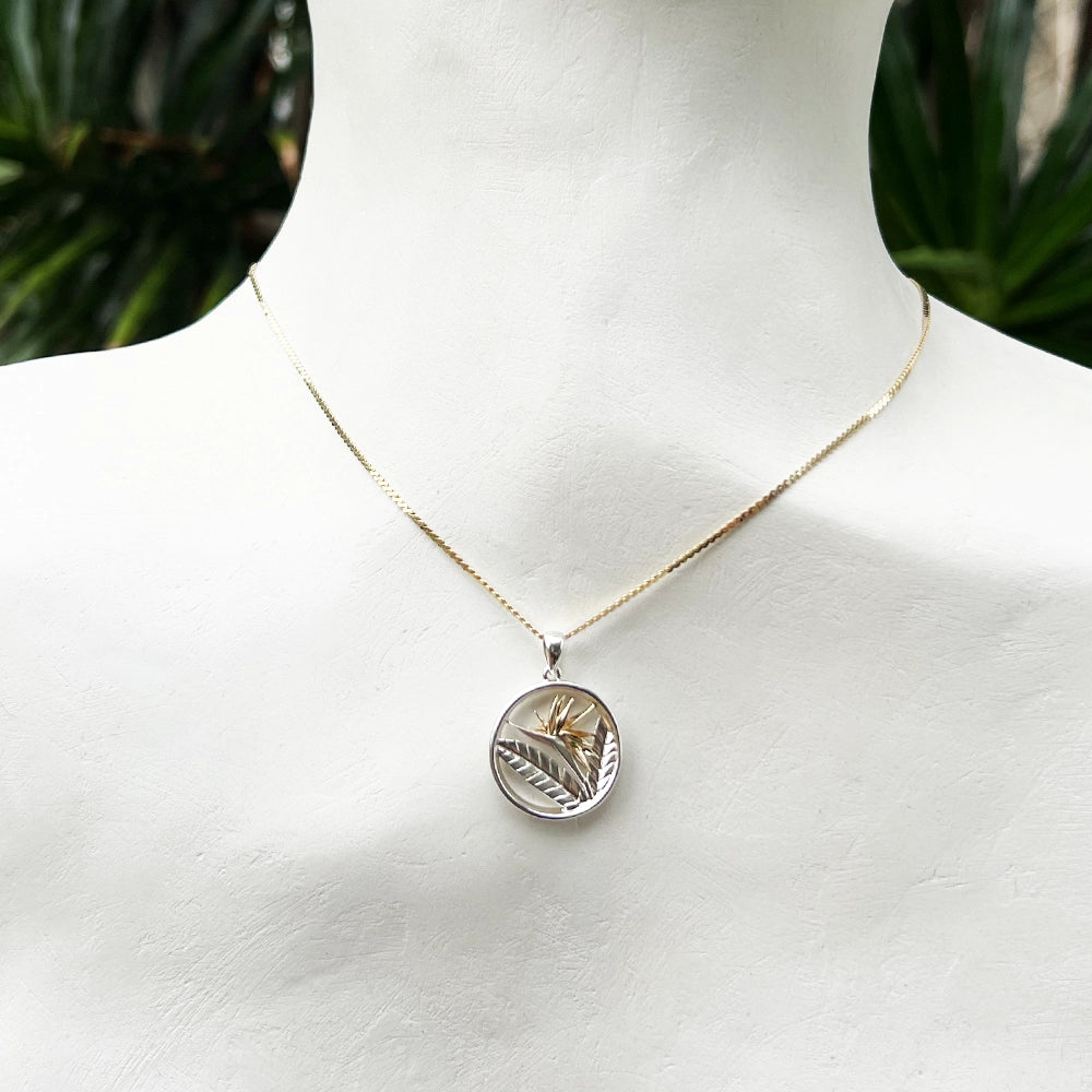 Maui Divers Bird of Paradise Pendant Sterling Silver and 14K Yellow Gold