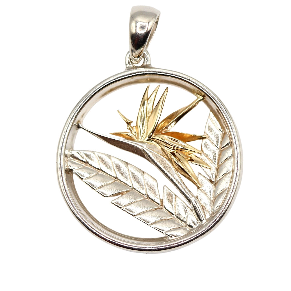 Maui Divers Bird of Paradise Pendant Sterling Silver and 14K Yellow Gold