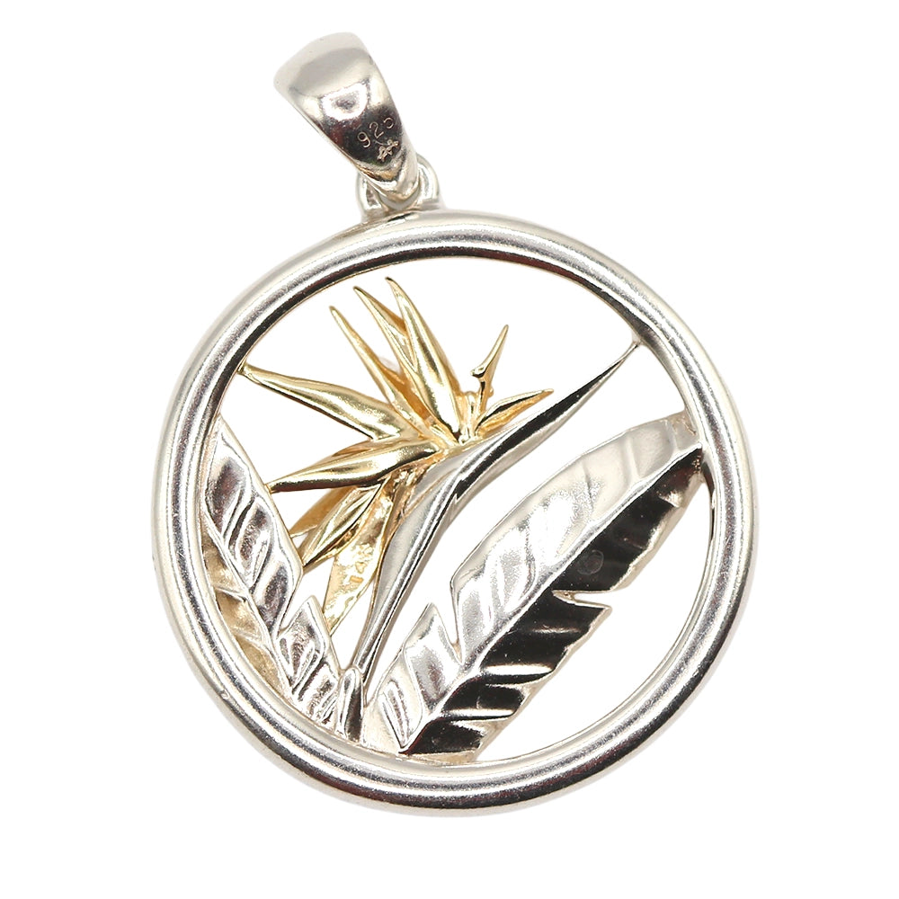 Maui Divers Bird of Paradise Pendant Sterling Silver and 14K Yellow Gold