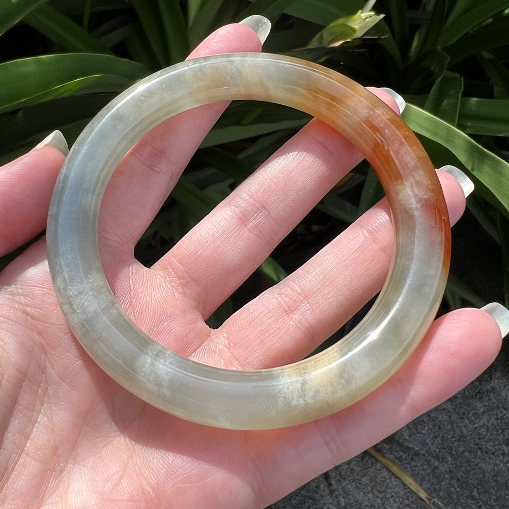 Mottled Green Honey and Red Jade Bangle Bracelet SIZE 7.75