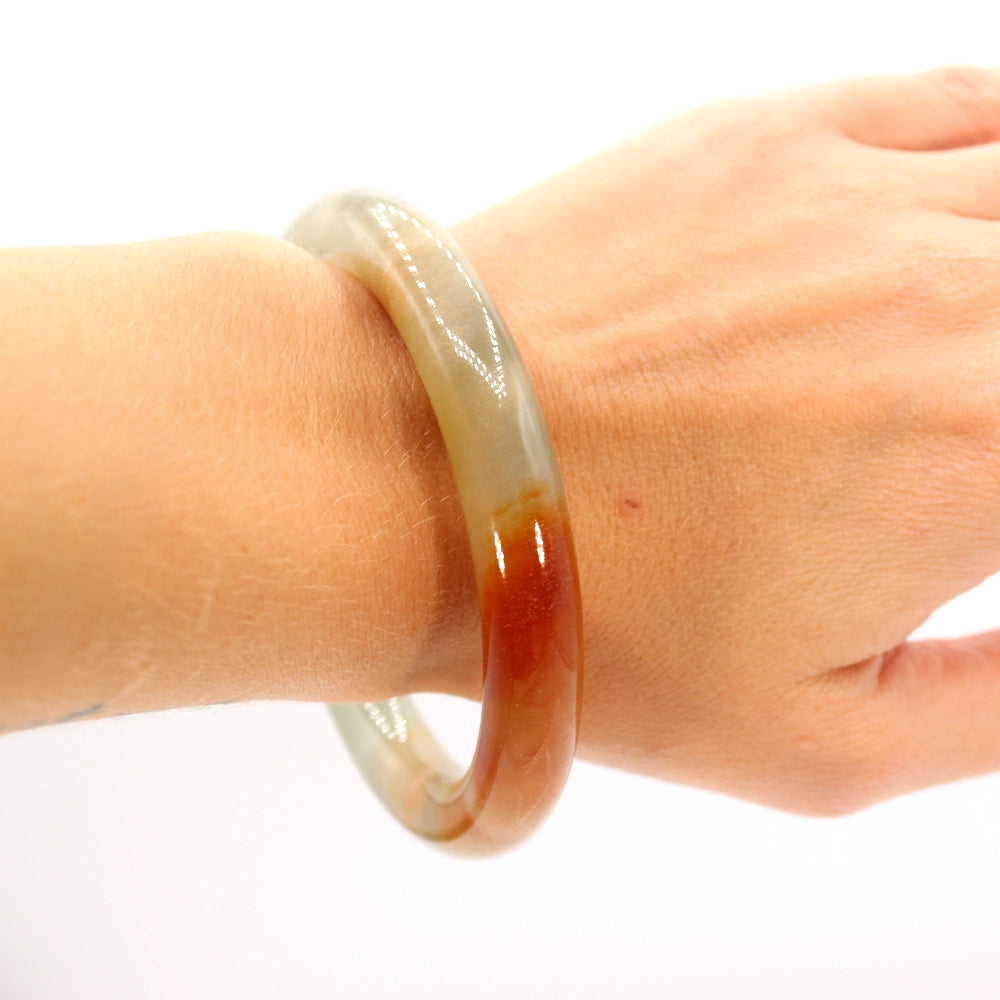 Mottled Green Honey and Red Jade Bangle Bracelet SIZE 7.75