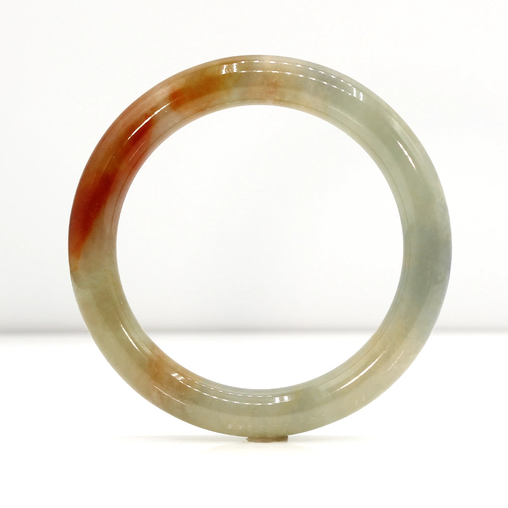 Mottled Green Honey and Red Jade Bangle Bracelet SIZE 7.75