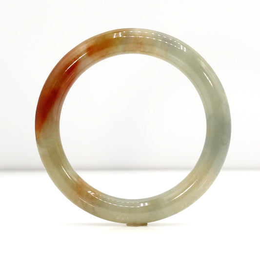 Mottled Green Honey and Red Jade Bangle Bracelet SIZE 7.75