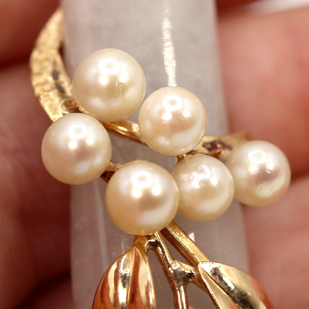 Vintage Ming’s 14K Yellow Gold Gray Jade and Pearl Bamboo Pendant