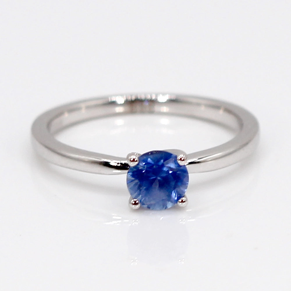 Ceylon Blue Sapphire and 18K White Gold Solitaire Ring SIZE 6