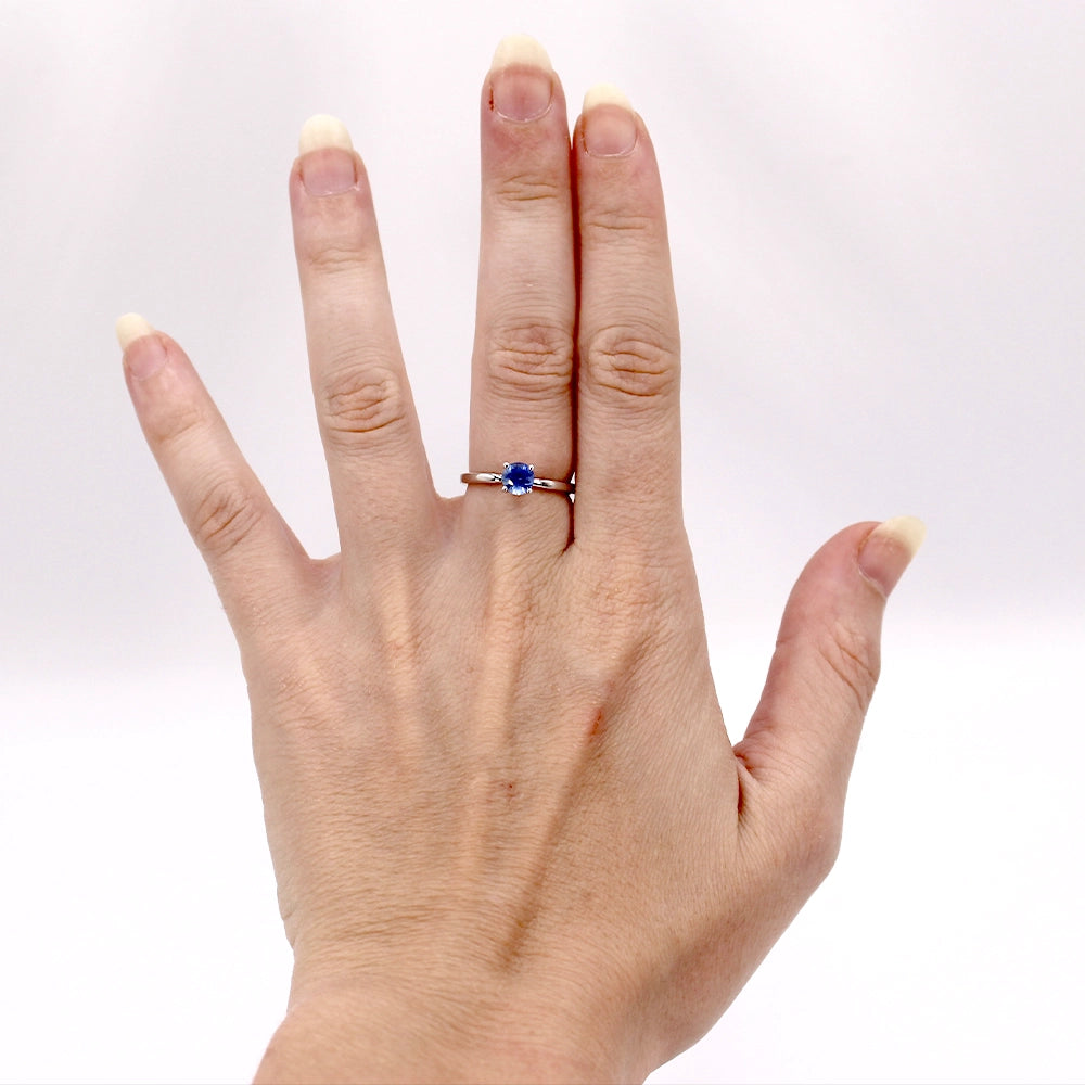 Ceylon Blue Sapphire and 18K White Gold Solitaire Ring SIZE 6