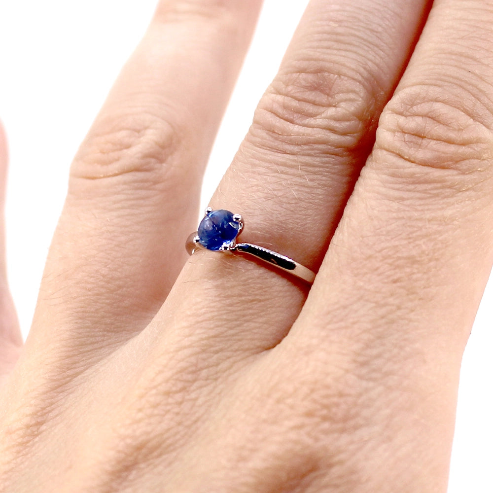 Ceylon Blue Sapphire and 18K White Gold Solitaire Ring SIZE 6