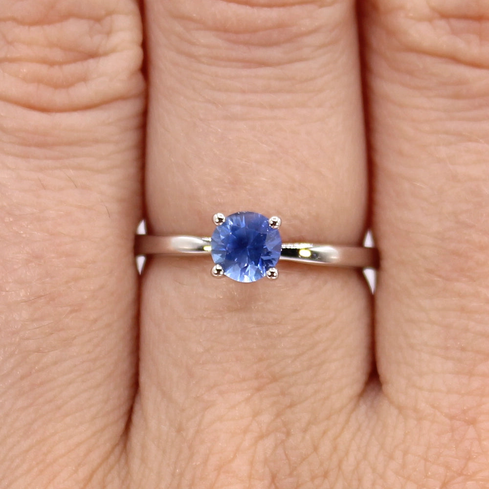 Ceylon Blue Sapphire and 18K White Gold Solitaire Ring SIZE 6