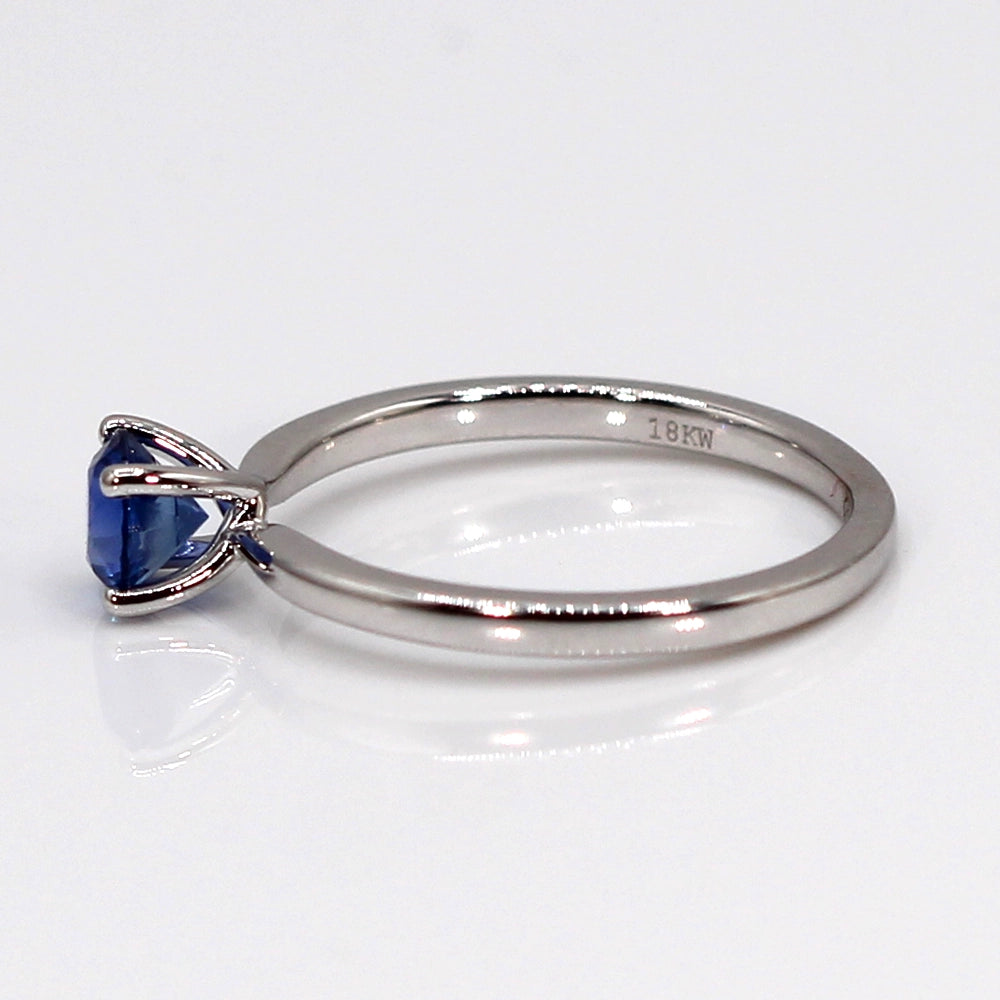 Ceylon Blue Sapphire and 18K White Gold Solitaire Ring SIZE 6
