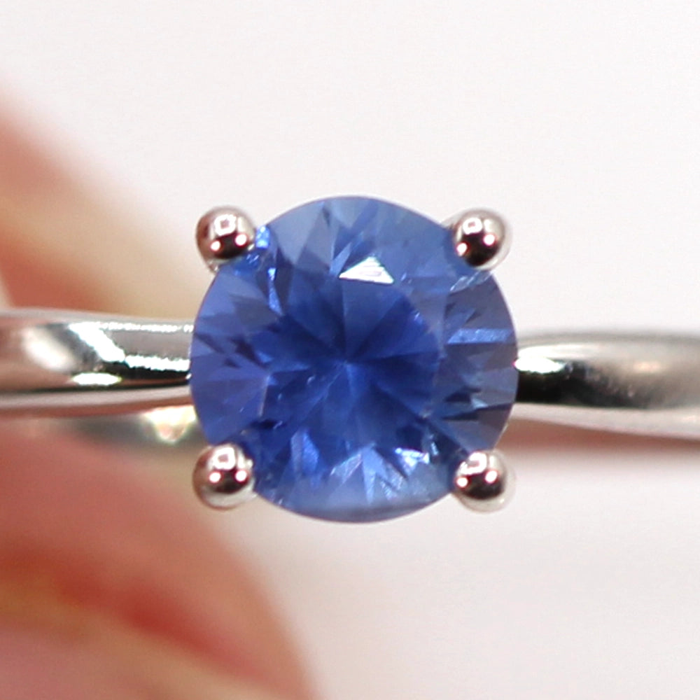 Ceylon Blue Sapphire and 18K White Gold Solitaire Ring SIZE 6