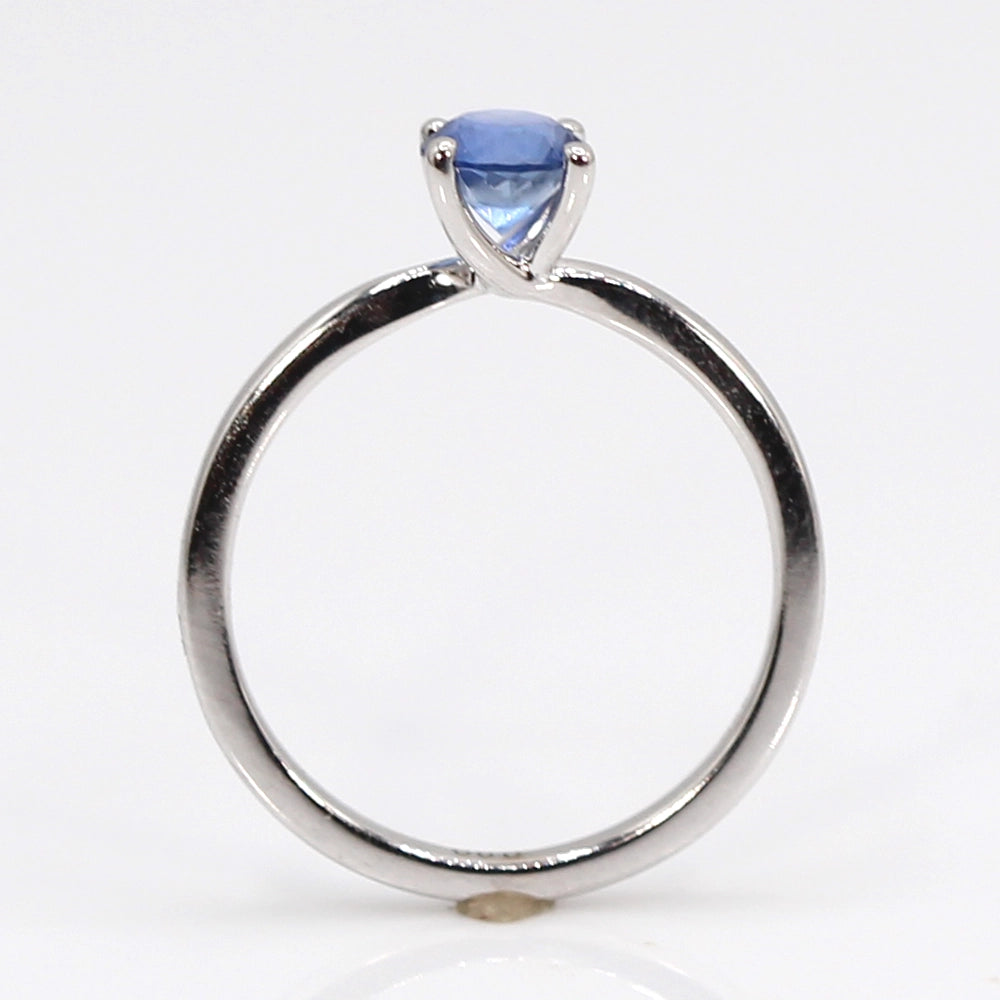 Ceylon Blue Sapphire and 18K White Gold Solitaire Ring SIZE 6