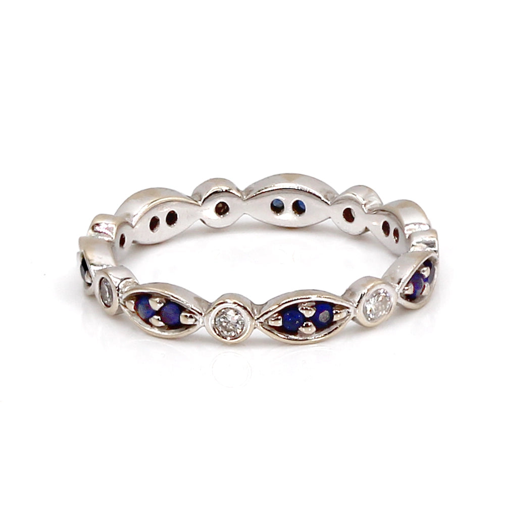 18K White Gold Alternating Sapphire and Diamond Eternity Band Ring SIZE 6