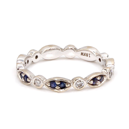 18K White Gold Alternating Sapphire and Diamond Eternity Band Ring SIZE 6