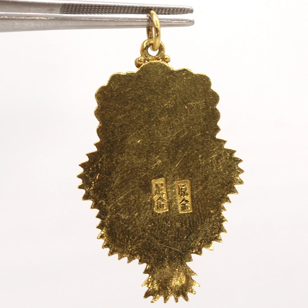 Double Dragon 22K Yellow Gold and Mottled Green Jade Pendant