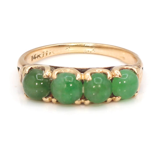 Vintage Apple Green Jade and 14K Yellow Gold Ring SIZE 5.5