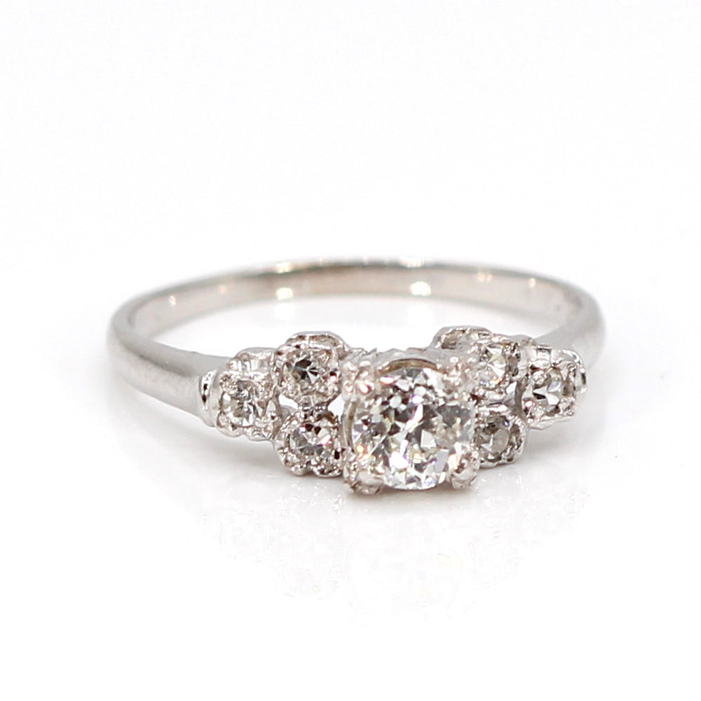 Antique Old European Cut Diamond and 14K White Gold Ring SIZE 7.5