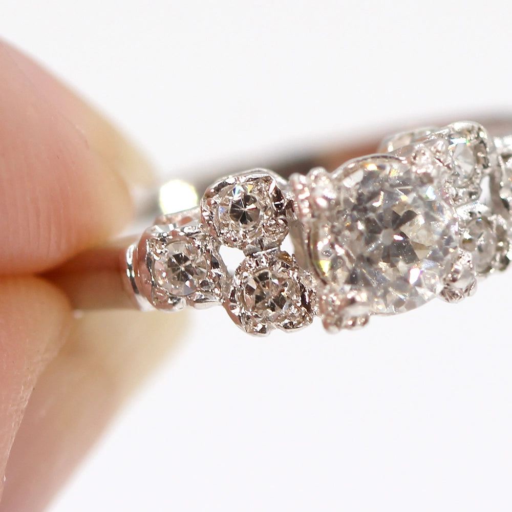 Antique Old European Cut Diamond and 14K White Gold Ring SIZE 7.5