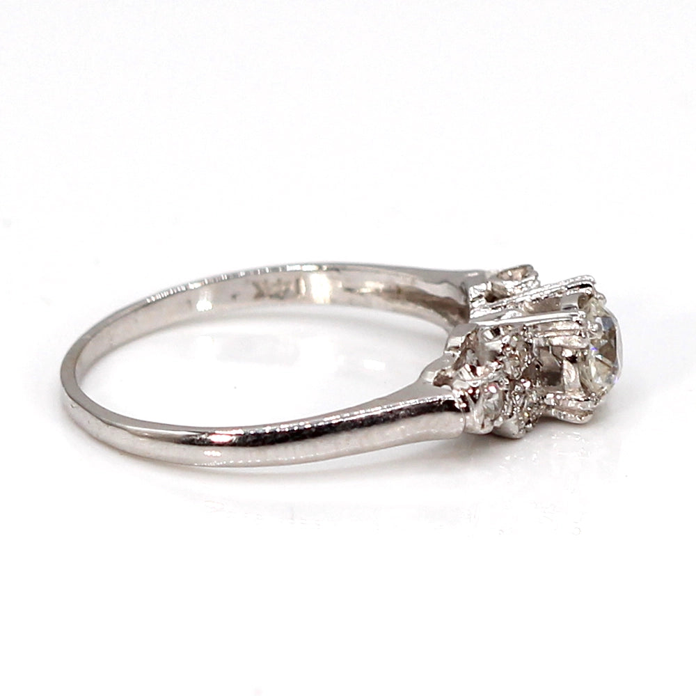 Antique Old European Cut Diamond and 14K White Gold Ring SIZE 7.5