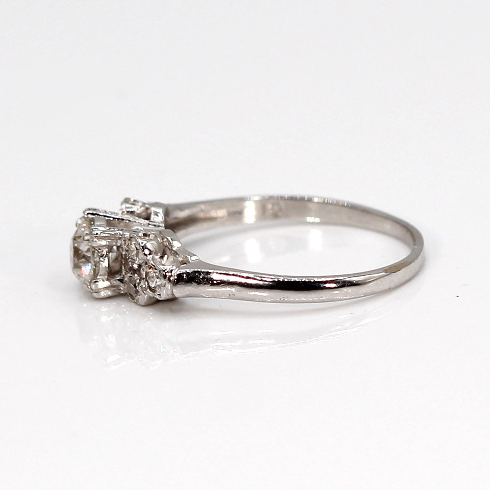 Antique Old European Cut Diamond and 14K White Gold Ring SIZE 7.5