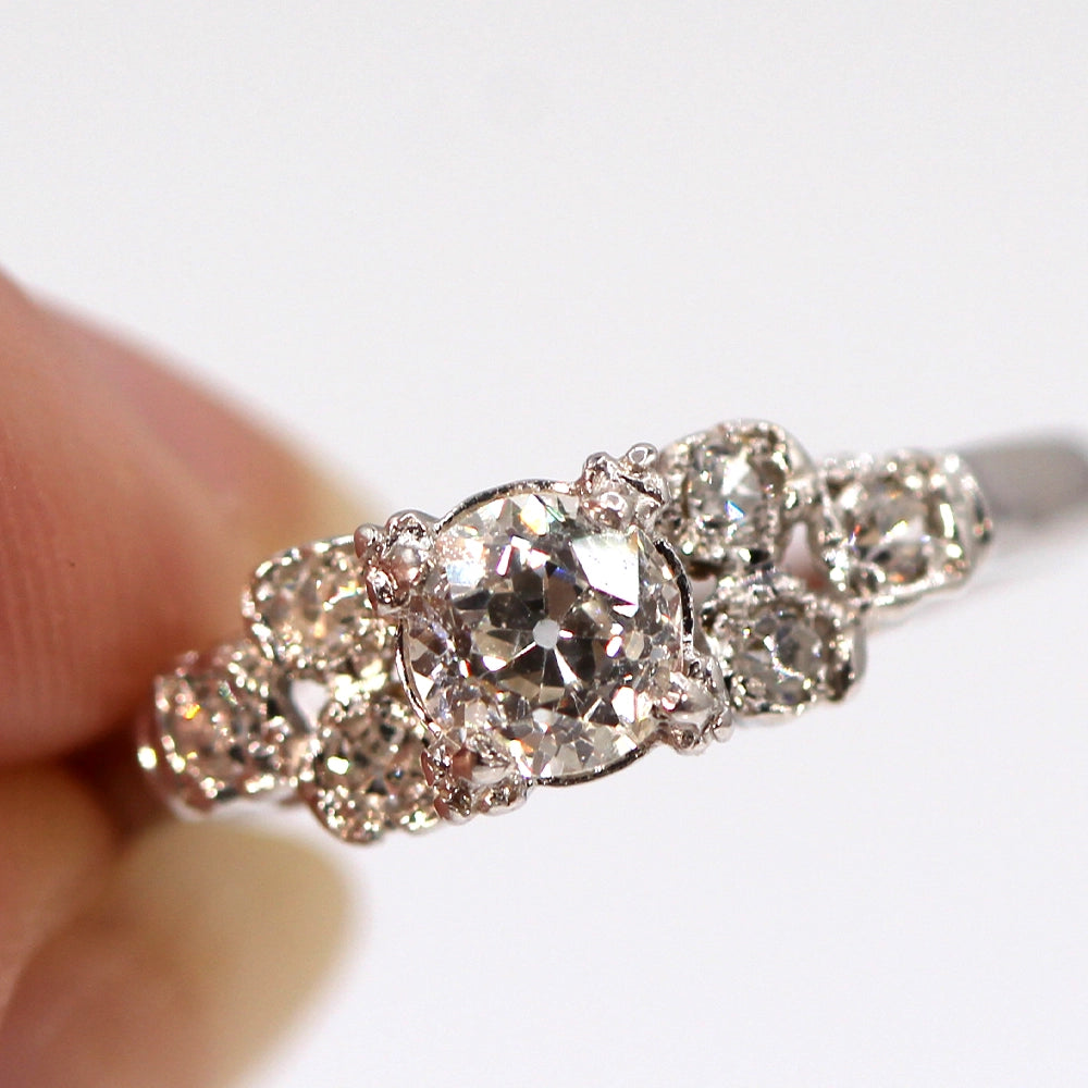 Antique Old European Cut Diamond and 14K White Gold Ring SIZE 7.5