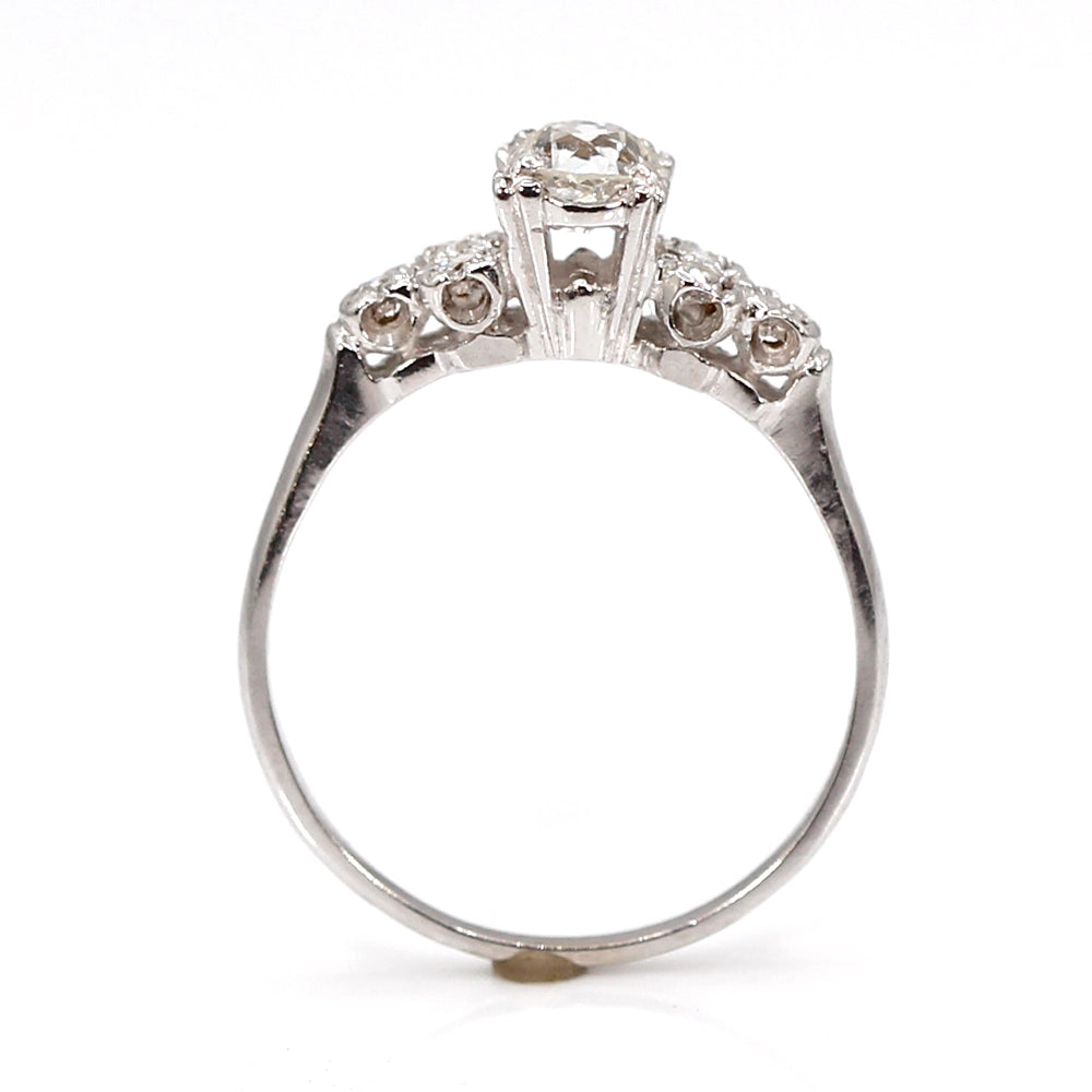Antique Old European Cut Diamond and 14K White Gold Ring SIZE 7.5