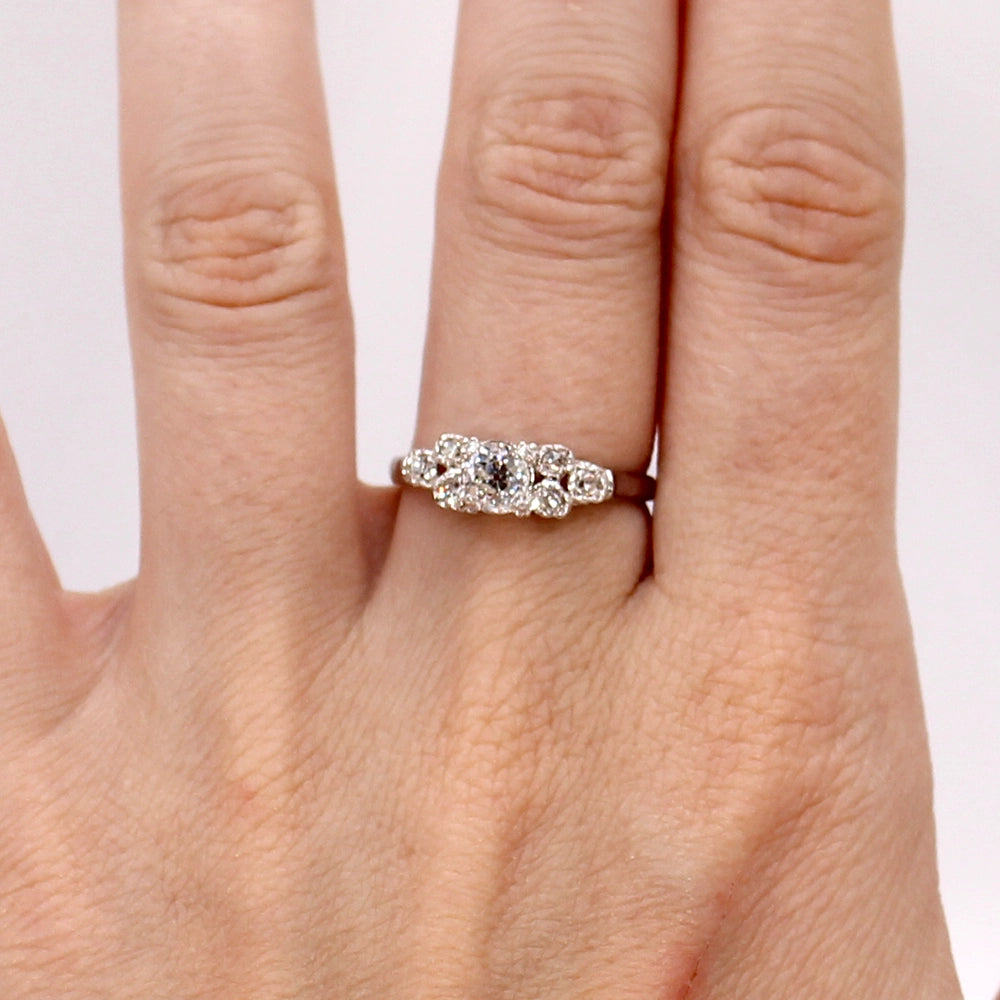 Antique Old European Cut Diamond and 14K White Gold Ring SIZE 7.5