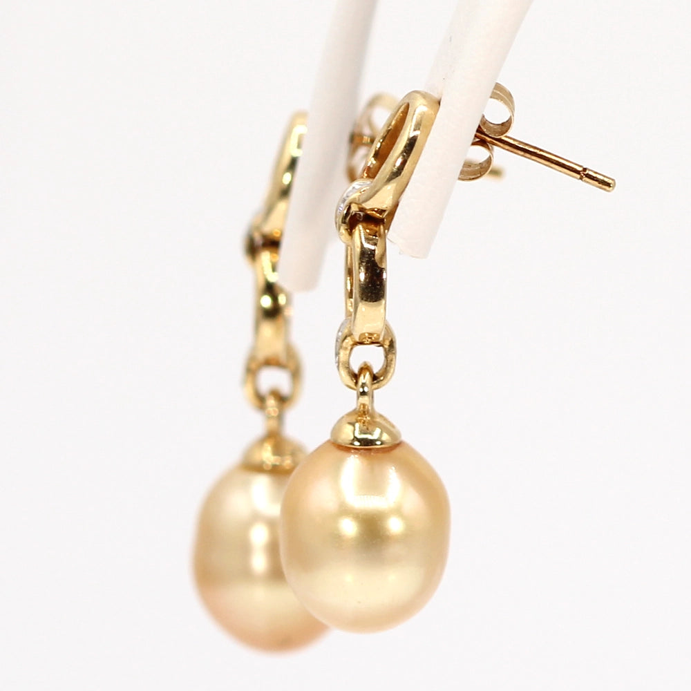 Champagne Pearl and 14K Yellow Gold Drop Earrings with Diamond Accents