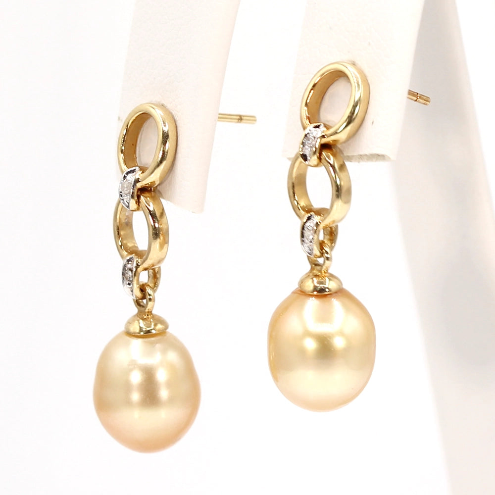Champagne Pearl and 14K Yellow Gold Drop Earrings with Diamond Accents