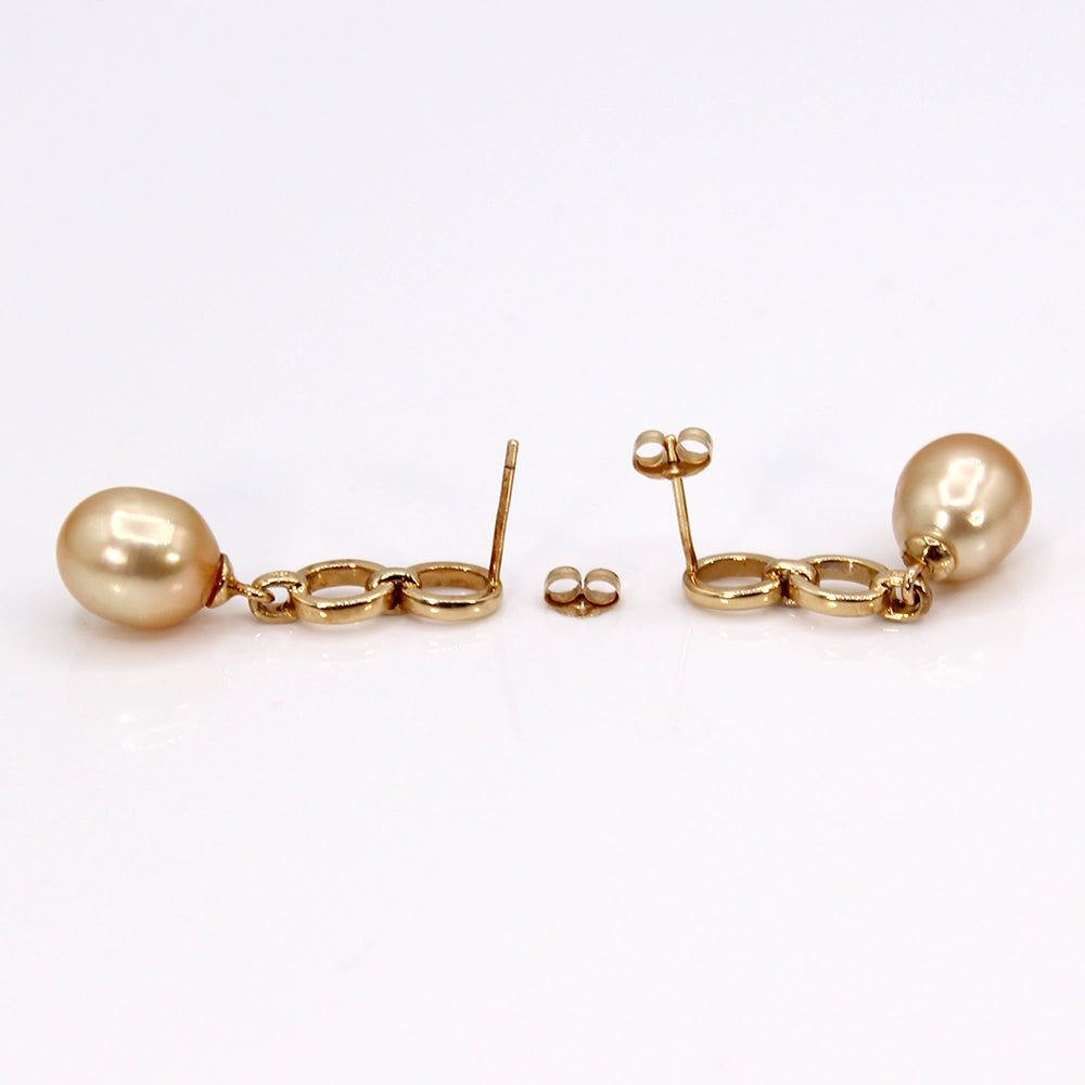 Champagne Pearl and 14K Yellow Gold Drop Earrings with Diamond Accents