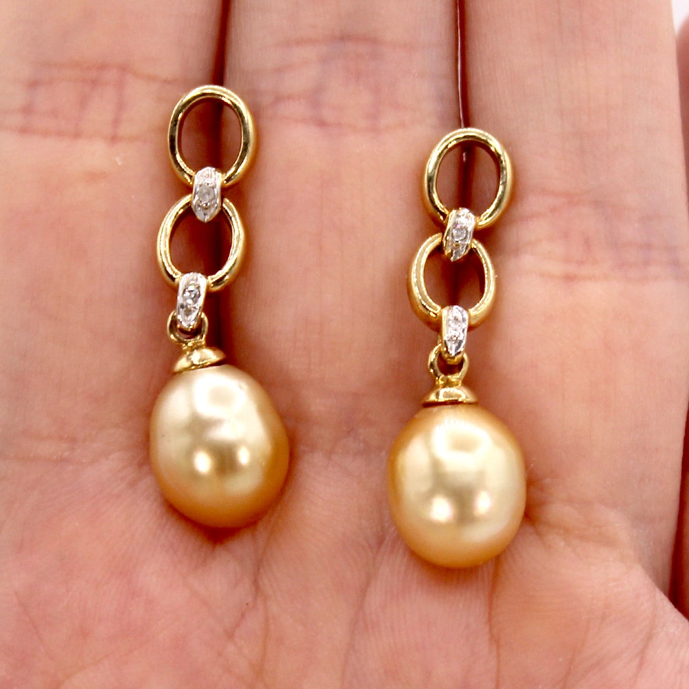 Champagne Pearl and 14K Yellow Gold Drop Earrings with Diamond Accents