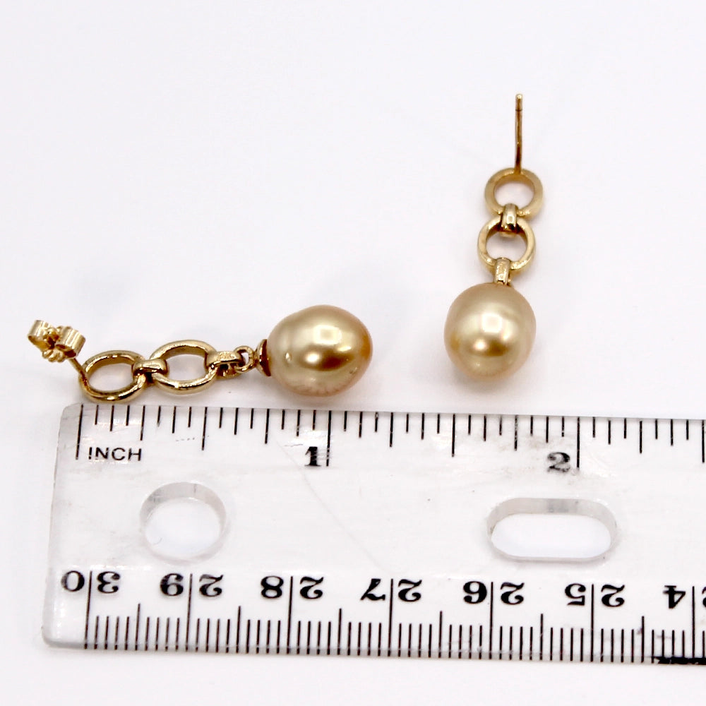 Champagne Pearl and 14K Yellow Gold Drop Earrings with Diamond Accents
