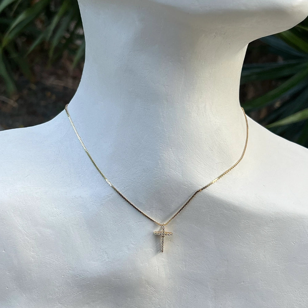 14K Yellow Gold and Diamond Cross Pendant